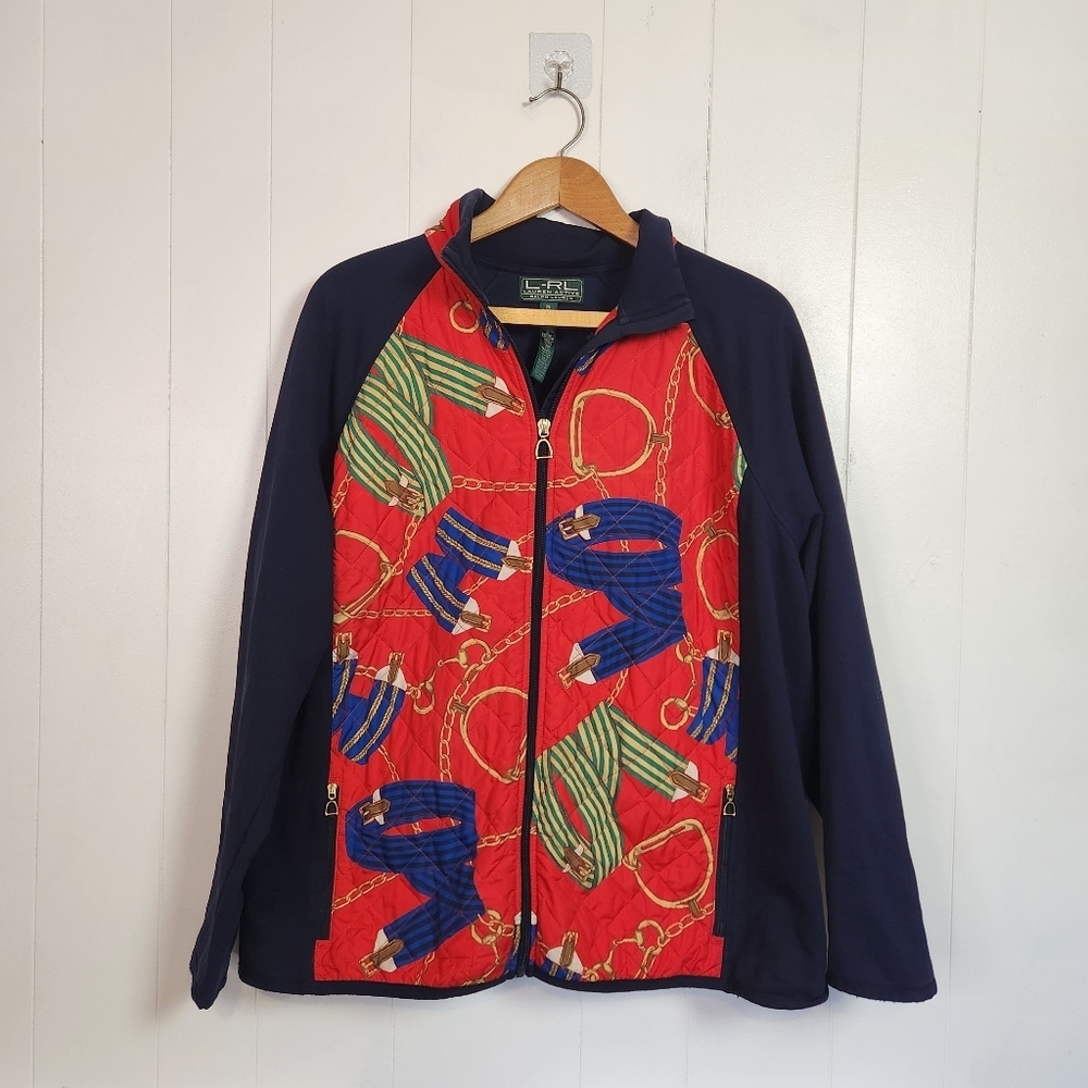 Lauren Ralph Lauren Active Jacket Womens Size 2X Horse Bit Equestrian Red Blue